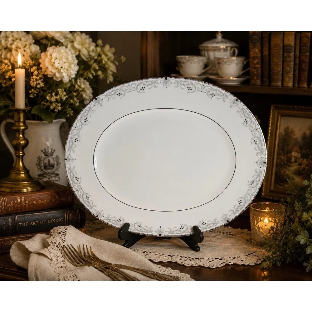Noritake Venetian Scroll 7603 Oval Serving Platter 14